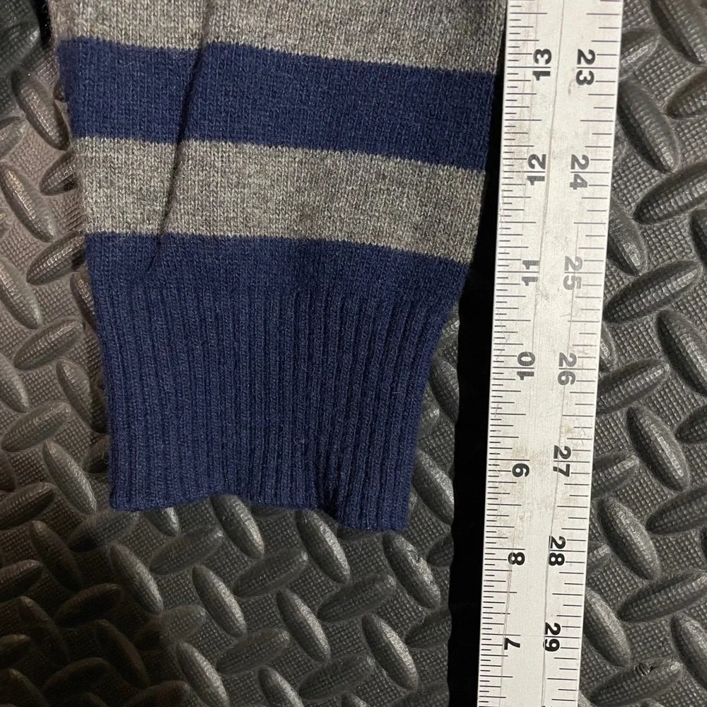 Vintage Joules Clothing‎ Gray Blue Wool Striped Pullover V-Neck Sweater Men L